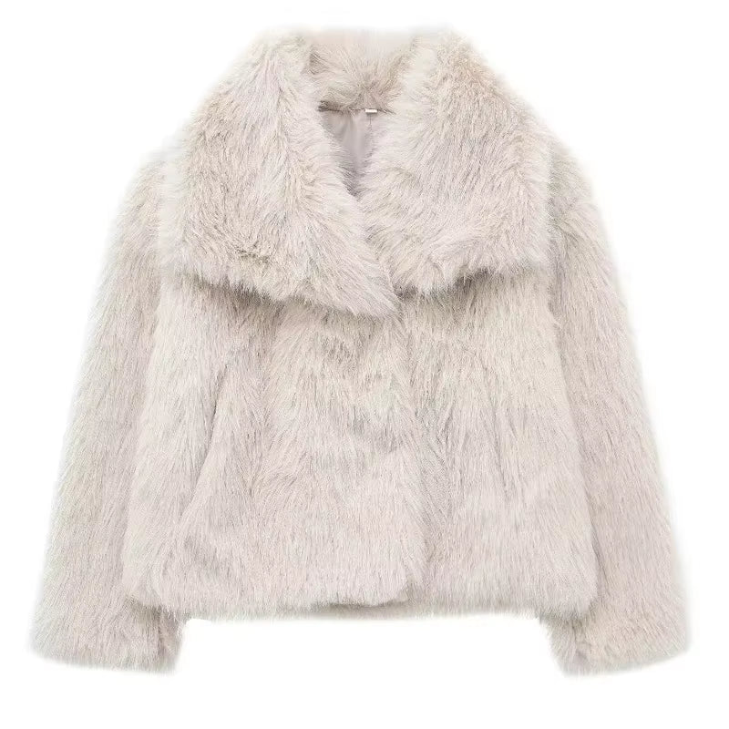 Chic Faux Fur Coat - Luxurious Plush Fluffy Women's Jacket for Autumn/Winter 2025 in Stylish White, Red, Gray, and Black