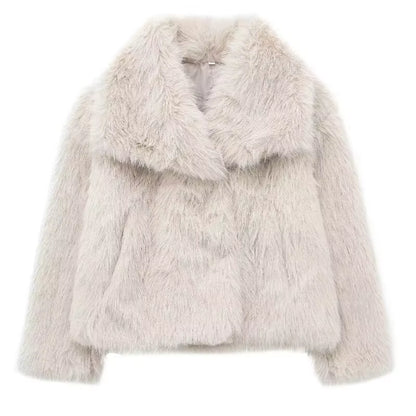 Chic Faux Fur Coat - Luxurious Plush Fluffy Women's Jacket for Autumn/Winter 2025 in Stylish White, Red, Gray, and Black