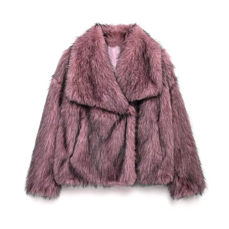 Chic Faux Fur Coat - Luxurious Plush Fluffy Women's Jacket for Autumn/Winter 2025 in Stylish White, Red, Gray, and Black