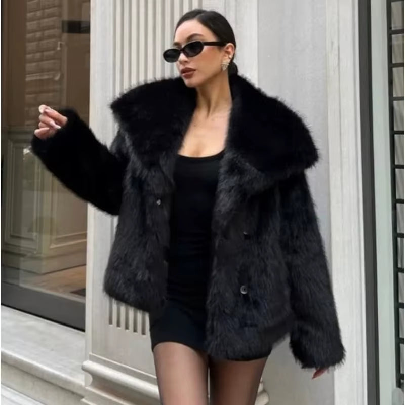Chic Faux Fur Coat - Luxurious Plush Fluffy Women's Jacket for Autumn/Winter 2025 in Stylish White, Red, Gray, and Black
