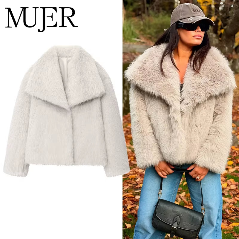 Chic Faux Fur Coat - Luxurious Plush Fluffy Women's Jacket for Autumn/Winter 2025 in Stylish White, Red, Gray, and Black