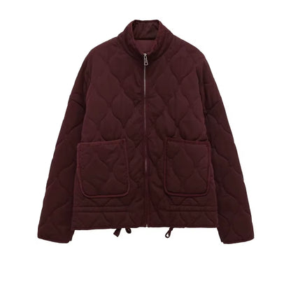 Stylish Women's Cotton Jacket - Vintage High Collar Quilted Coat with Large Pockets for Autumn/Winter 2025
