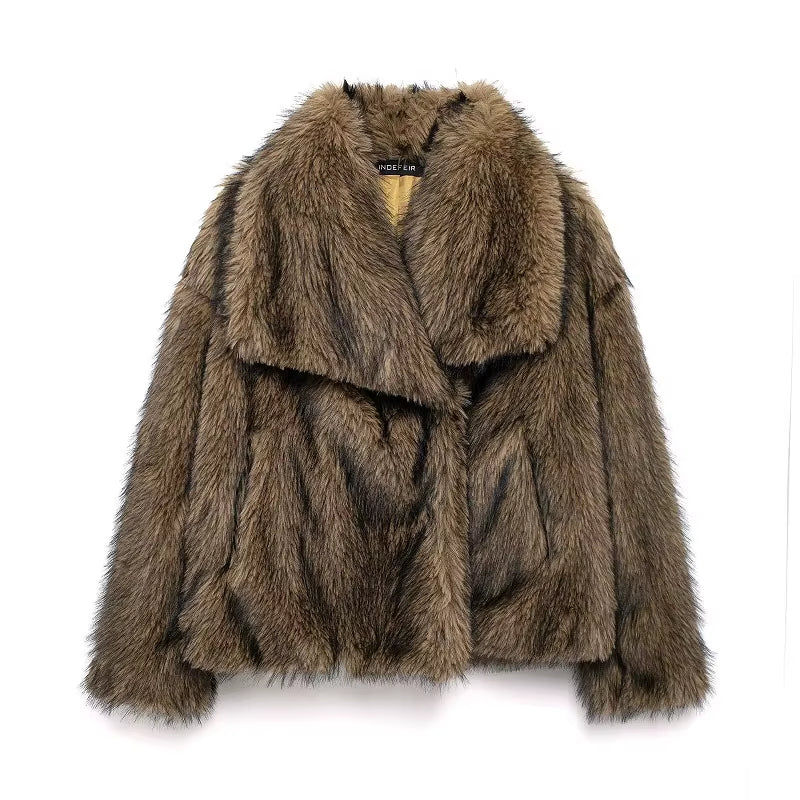 Chic Faux Fur Coat - Luxurious Plush Fluffy Women's Jacket for Autumn/Winter 2025 in Stylish White, Red, Gray, and Black