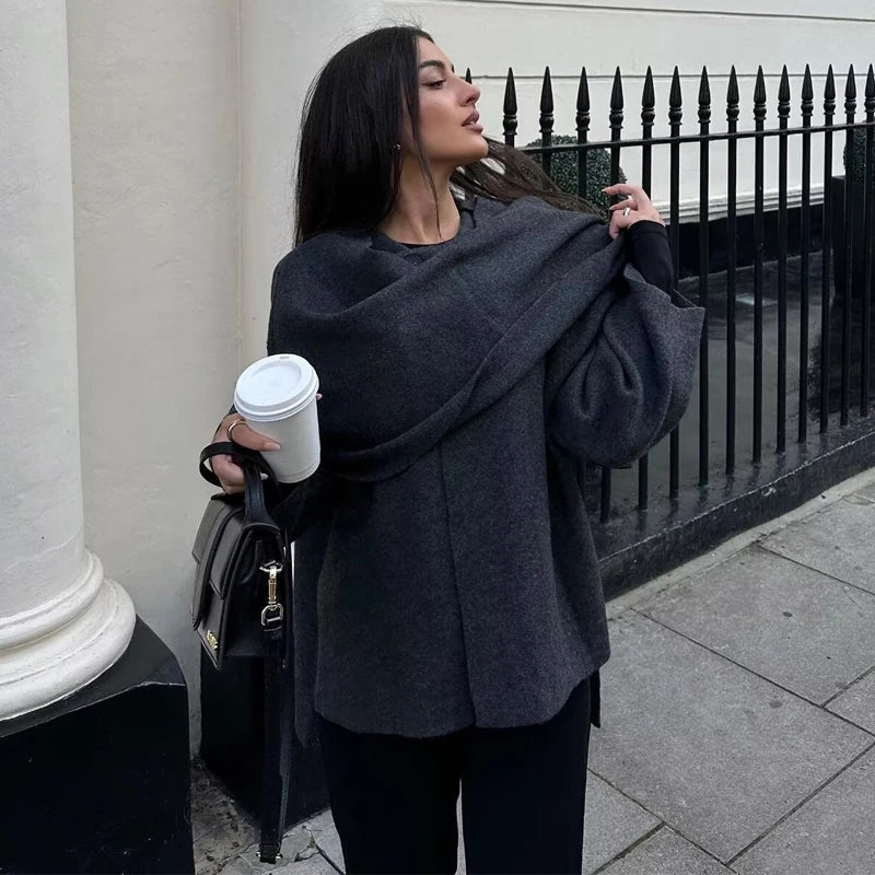 Plush Winter Coats for Women Asymmetric Scarf Demi-Season Jacket for Women Parkas Long Sleeve Padded Coat Woman Jacket