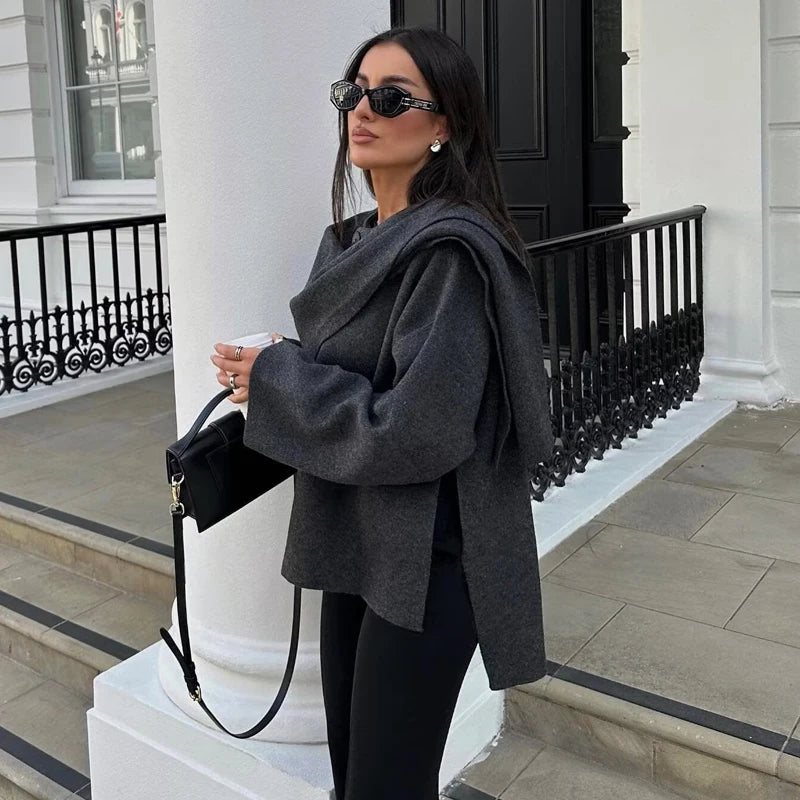 Plush Winter Coats for Women Asymmetric Scarf Demi-Season Jacket for Women Parkas Long Sleeve Padded Coat Woman Jacket