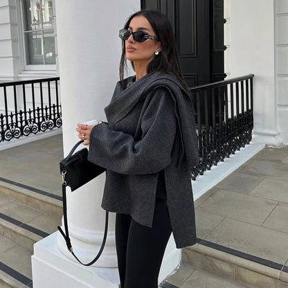 Plush Winter Coats for Women Asymmetric Scarf Demi-Season Jacket for Women Parkas Long Sleeve Padded Coat Woman Jacket