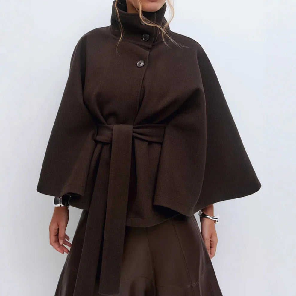 Women’s Winter High Neck Belted Batwing Coat – Elegant Warm Trench Jacket