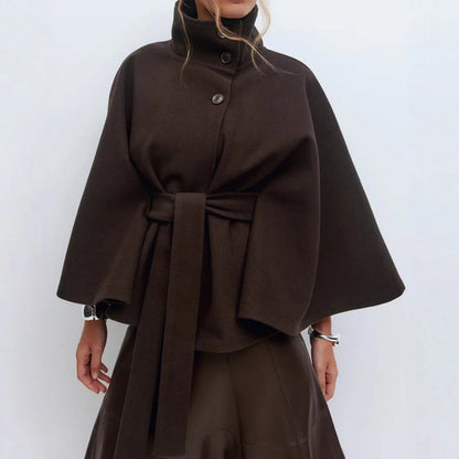 Women’s Winter High Neck Belted Batwing Coat – Elegant Warm Trench Jacket