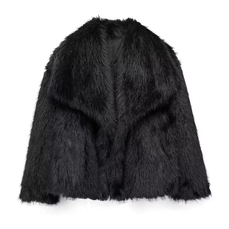 Chic Faux Fur Coat - Luxurious Plush Fluffy Women's Jacket for Autumn/Winter 2025 in Stylish White, Red, Gray, and Black
