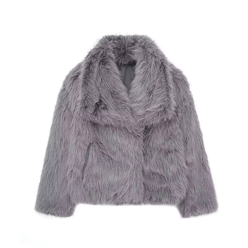 Chic Faux Fur Coat - Luxurious Plush Fluffy Women's Jacket for Autumn/Winter 2025 in Stylish White, Red, Gray, and Black