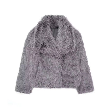 Chic Faux Fur Coat - Luxurious Plush Fluffy Women's Jacket for Autumn/Winter 2025 in Stylish White, Red, Gray, and Black
