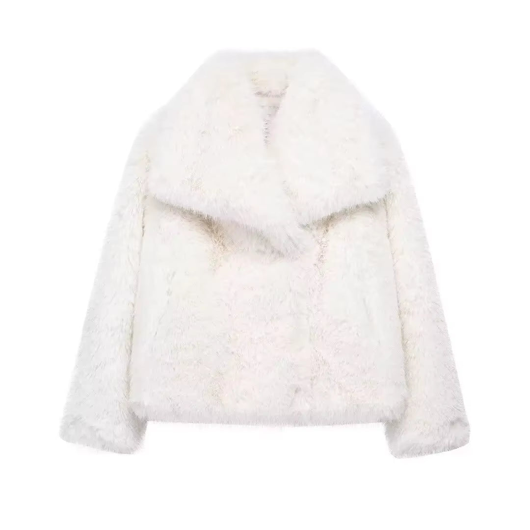 Chic Faux Fur Coat - Luxurious Plush Fluffy Women's Jacket for Autumn/Winter 2025 in Stylish White, Red, Gray, and Black