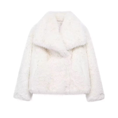 Chic Faux Fur Coat - Luxurious Plush Fluffy Women's Jacket for Autumn/Winter 2025 in Stylish White, Red, Gray, and Black