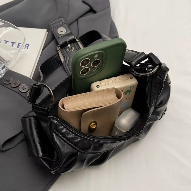 Y2K Retro Pleated Hobo Shoulder Bag for Women Hot Selling Maillard Style Underarm Bag Clutch Handbags for Travel Work Shopping