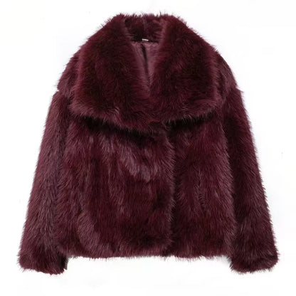 Chic Faux Fur Coat - Luxurious Plush Fluffy Women's Jacket for Autumn/Winter 2025 in Stylish White, Red, Gray, and Black
